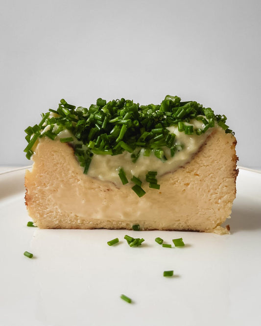 CHIVES & ROASTED GARLIC BASQUE CHEESECAKE